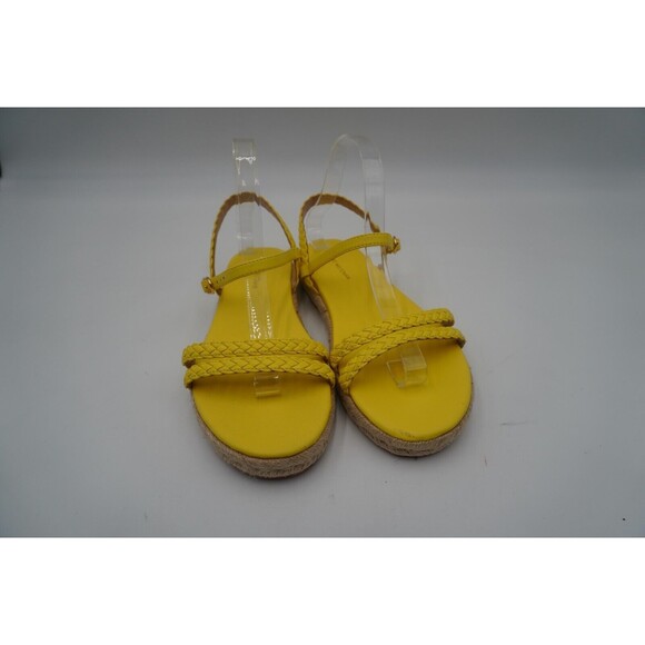 Stuart Weitzman Braided Leather Jute Sole Ankle Strap Yellow Sandals Size 7.5 - Picture 9 of 15